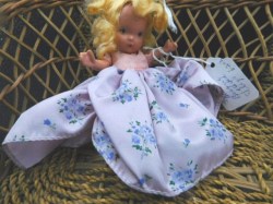 5.5 INCH BISQUE COMPO BLONDE NANCY ANN DOLL, PURPLE OR PEACH GOWN CHOICE
